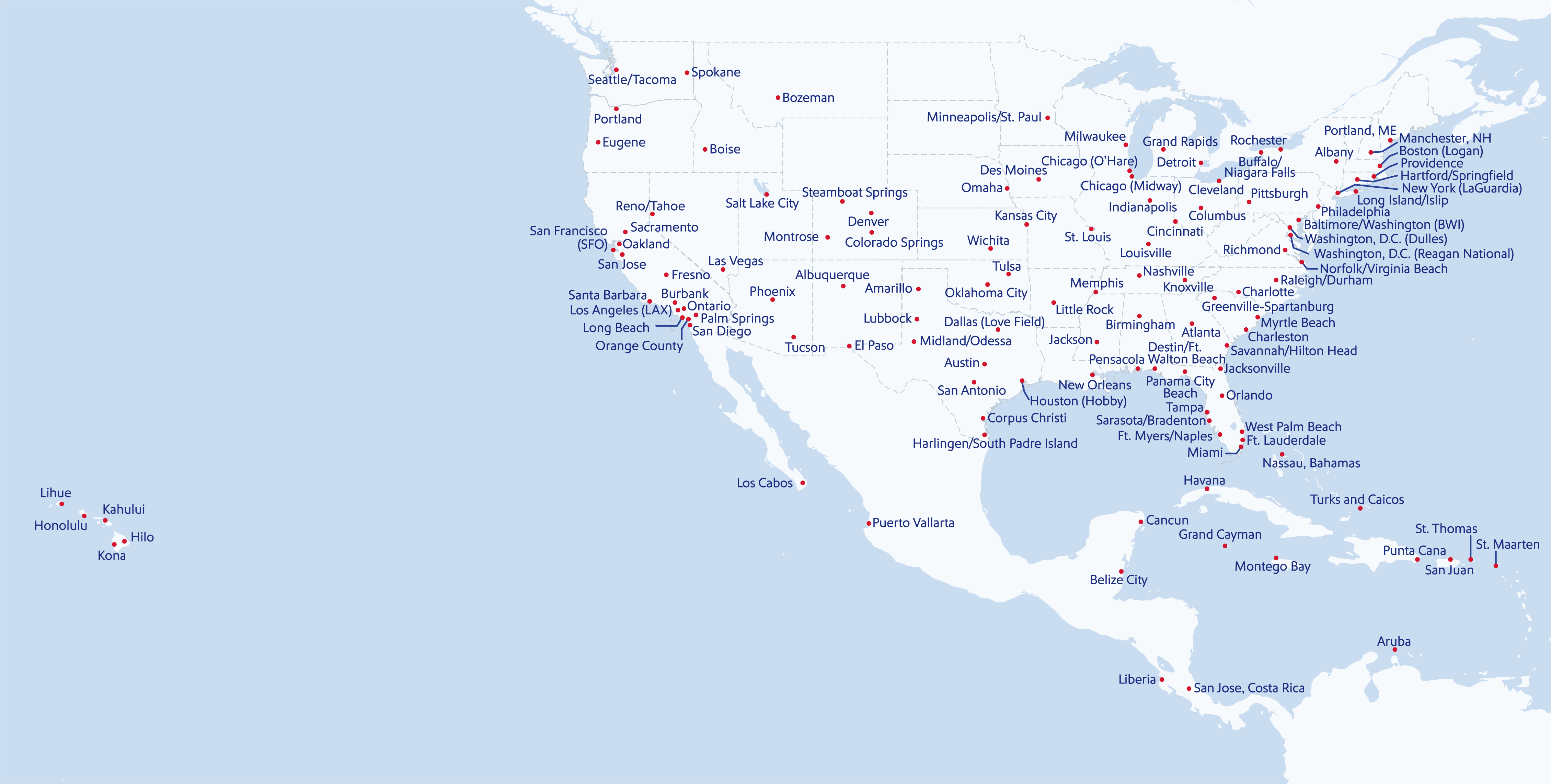 Map of all current and future flights available for booking for the duration of our open schedule.