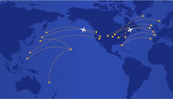 Route map of Icelandair routes